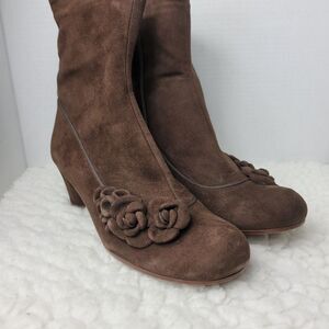 Chie Mihara Womens Ankle Bootie Size  11.5 Side Zip Brown Suede Bow Accent Shoes